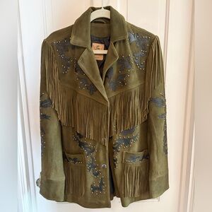 NWT We The Free Hendrix Fringe Jacket olive suede size S